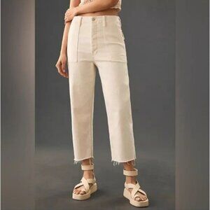 Mother Patch Pocket Private Ankle Fray Pants Size 25 Creampuffs Ivory High Rise